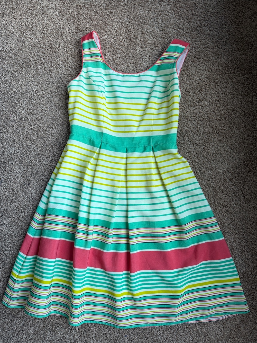 Tiana B. Striped Fit-and-Flare Dress in Mint, Coral, Teal, and Yellow